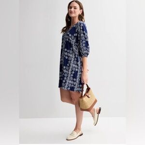 Navy Blue Printed Women's Dress Size Large